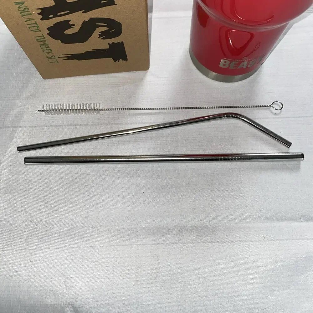 BEAST 30oz Drink Tumbler W/ Reusable Straws. Lady Bug Red, Keeps Hot Or Cold